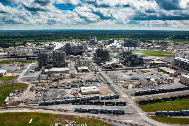 Aerial view of a chemical manufacturing plant just outside of New Orleans, Louisiana